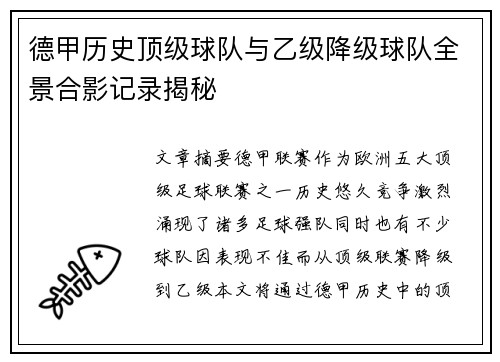 德甲历史顶级球队与乙级降级球队全景合影记录揭秘